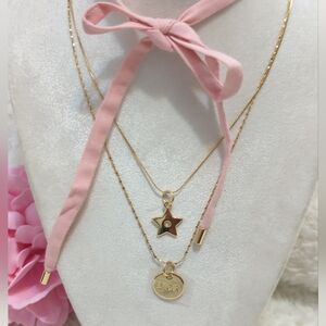 Dior Gold and Pink Star Pendant Necklace Upcycled 3 Necklaces Bundle